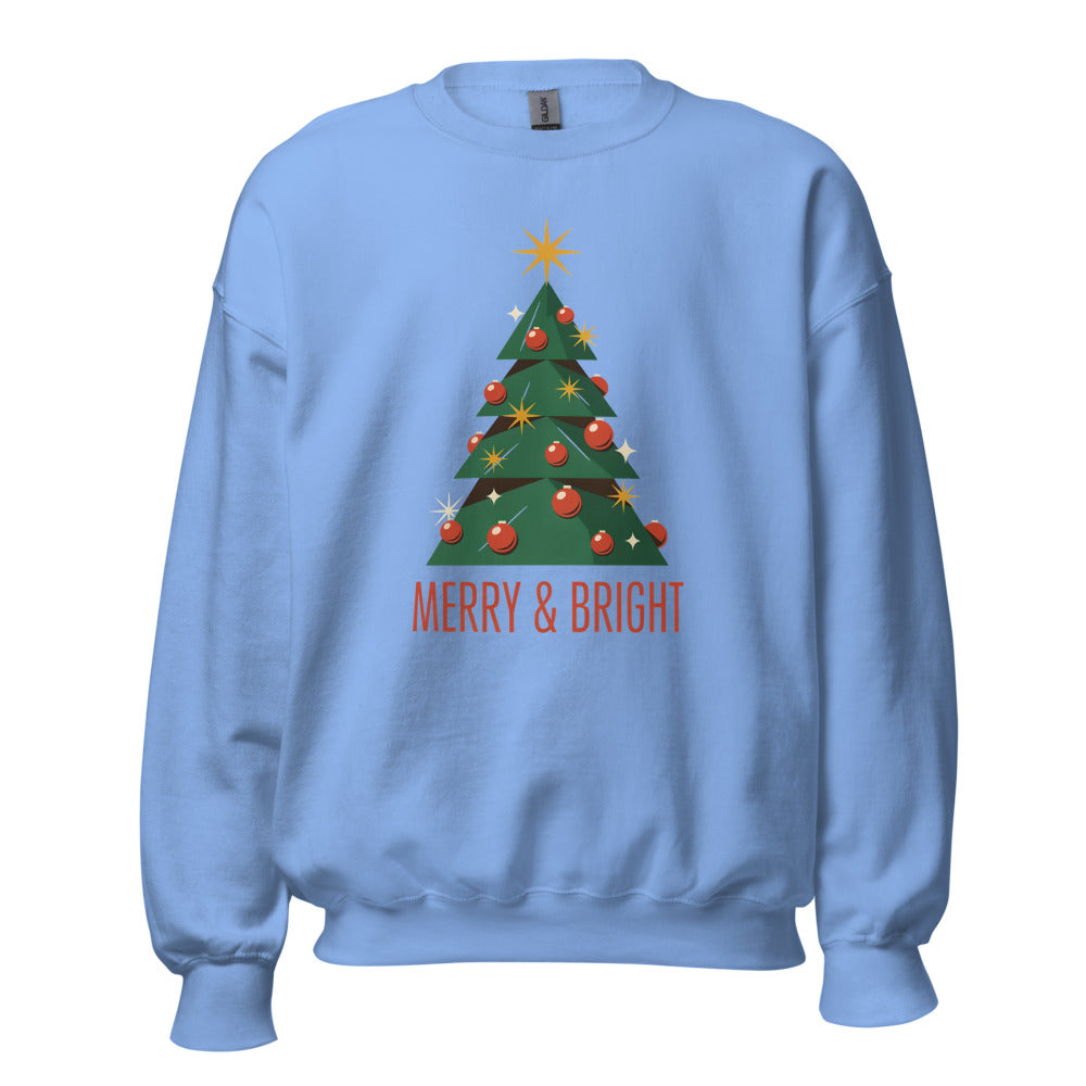 Atomic mid-century retro Christmas tree crewneck sweatshirt — Carolina Blue, front