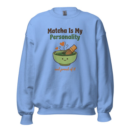 Matcha Is My Personality retro matcha crewneck sweatshirt — Carolina Blue, front