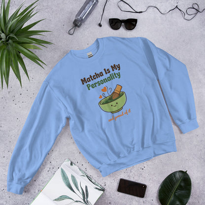 Matcha Is My Personality retro matcha crewneck sweatshirt — Carolina Blue, front-right