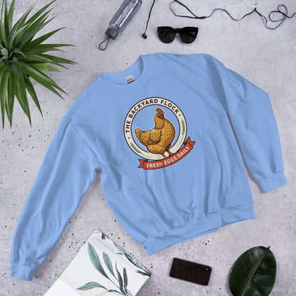 Backyard Flock heritage chicken keeper crewneck sweatshirt — Carolina Blue, front-right