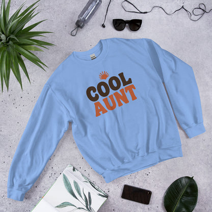 Cool Aunt retro groovy aunt crewneck sweatshirt — Carolina Blue, front-right
