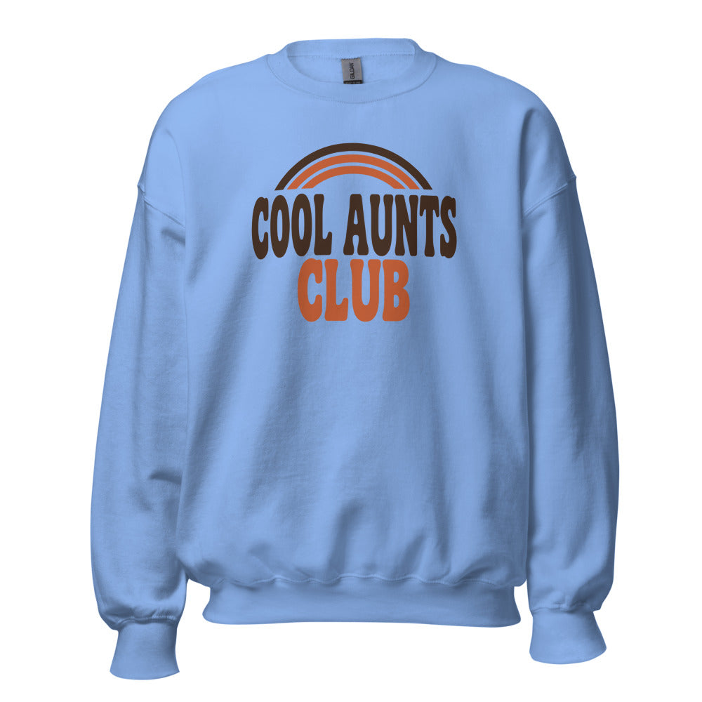 Cool Aunts Club retro groovy aunt crewneck sweatshirt — Carolina Blue, front