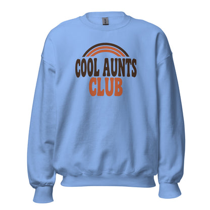 Cool Aunts Club retro groovy aunt crewneck sweatshirt — Carolina Blue, front