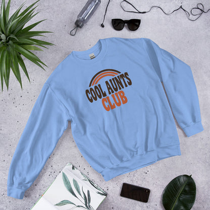Cool Aunts Club retro groovy aunt crewneck sweatshirt — Carolina Blue, front-right