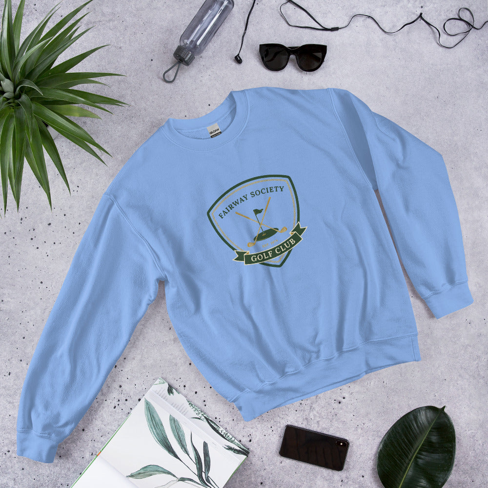 Fairway Society vintage golf club crest crewneck sweatshirt — Carolina Blue, front-right