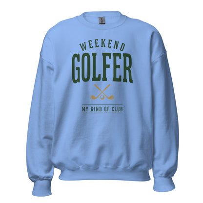 Weekend Golfer vintage golf wordmark crewneck sweatshirt — Carolina Blue, front