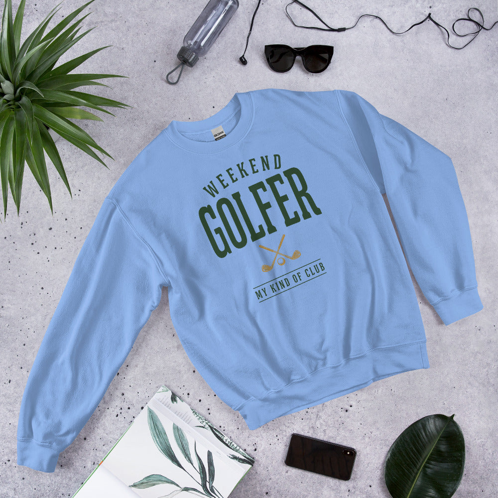 Weekend Golfer vintage golf wordmark crewneck sweatshirt — Carolina Blue, front-right