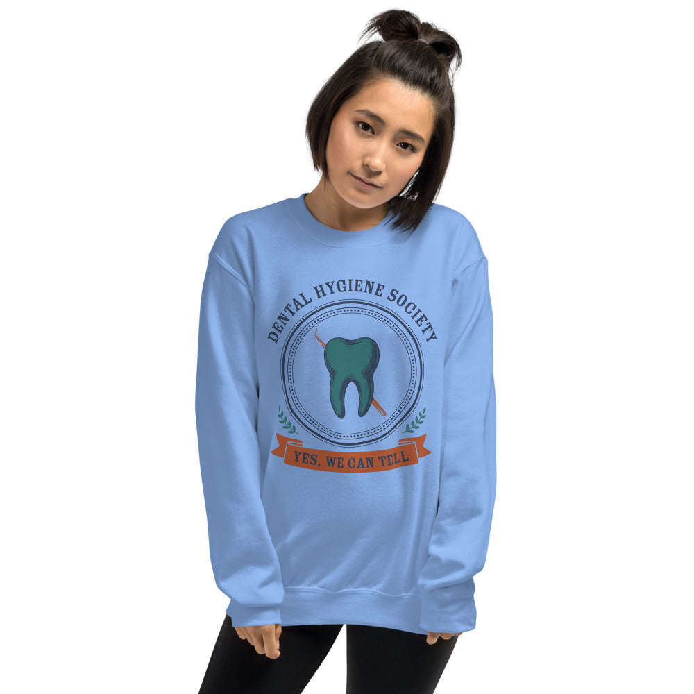 Dental Hygiene Society dental hygienist crewneck sweatshirt — Carolina Blue, on model