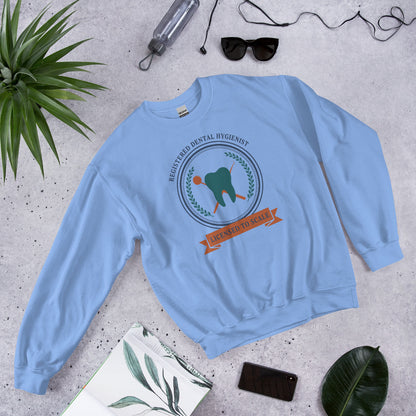 Licensed to Scale registered dental hygienist crewneck sweatshirt — Carolina Blue, front-right
