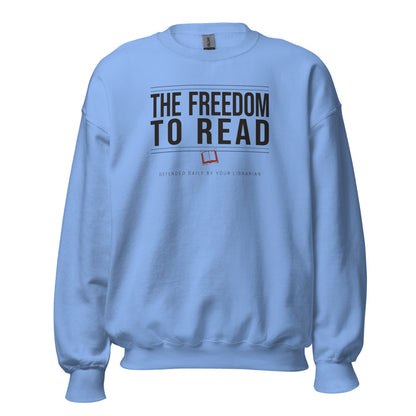The Freedom to Read school librarian crewneck sweatshirt — Carolina Blue, front