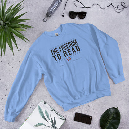 The Freedom to Read school librarian crewneck sweatshirt — Carolina Blue, front-right