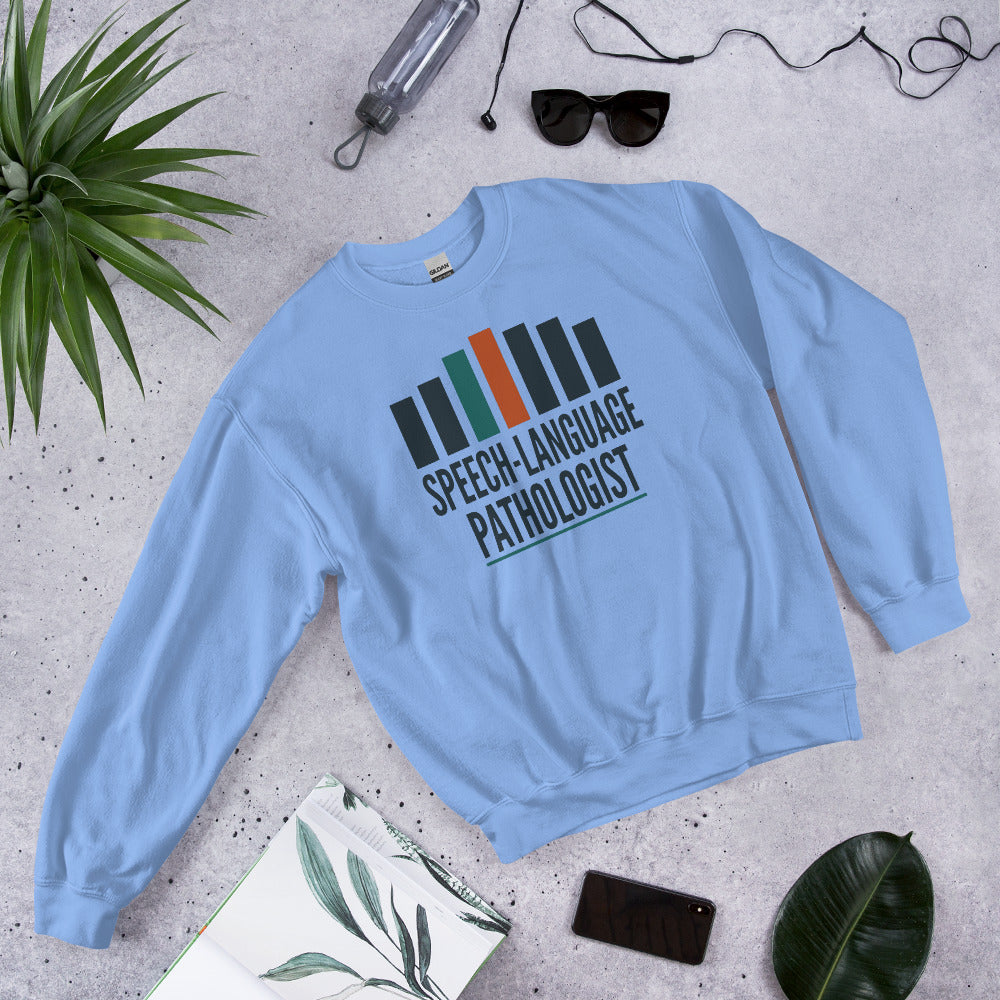 Mid-Century Clinic speech therapy crewneck sweatshirt — Carolina Blue, flat lay