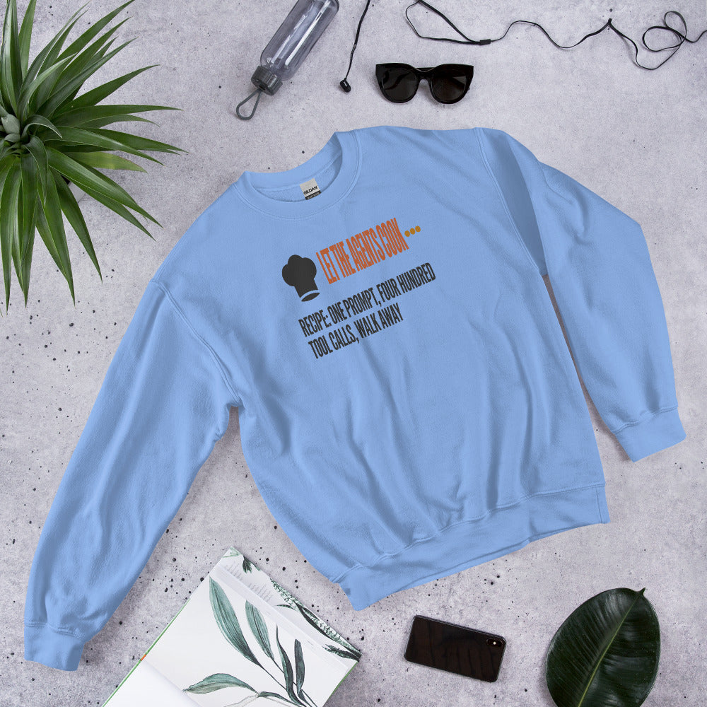 Let The Agents Cook crewneck sweatshirt — Carolina Blue, flat lay