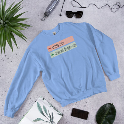 The Diff agentic AI engineer crewneck sweatshirt — Carolina Blue, flat lay