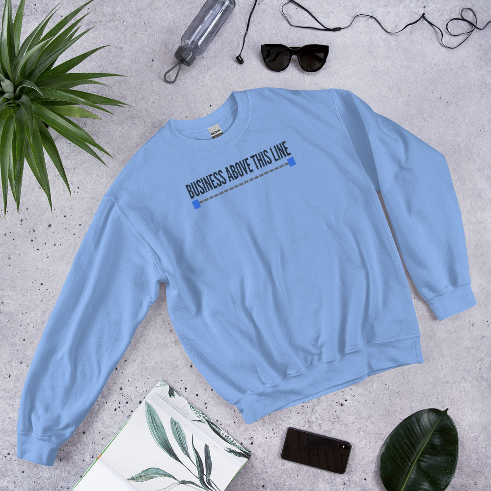 Business Above This Line crewneck sweatshirt — Carolina Blue, flat lay
