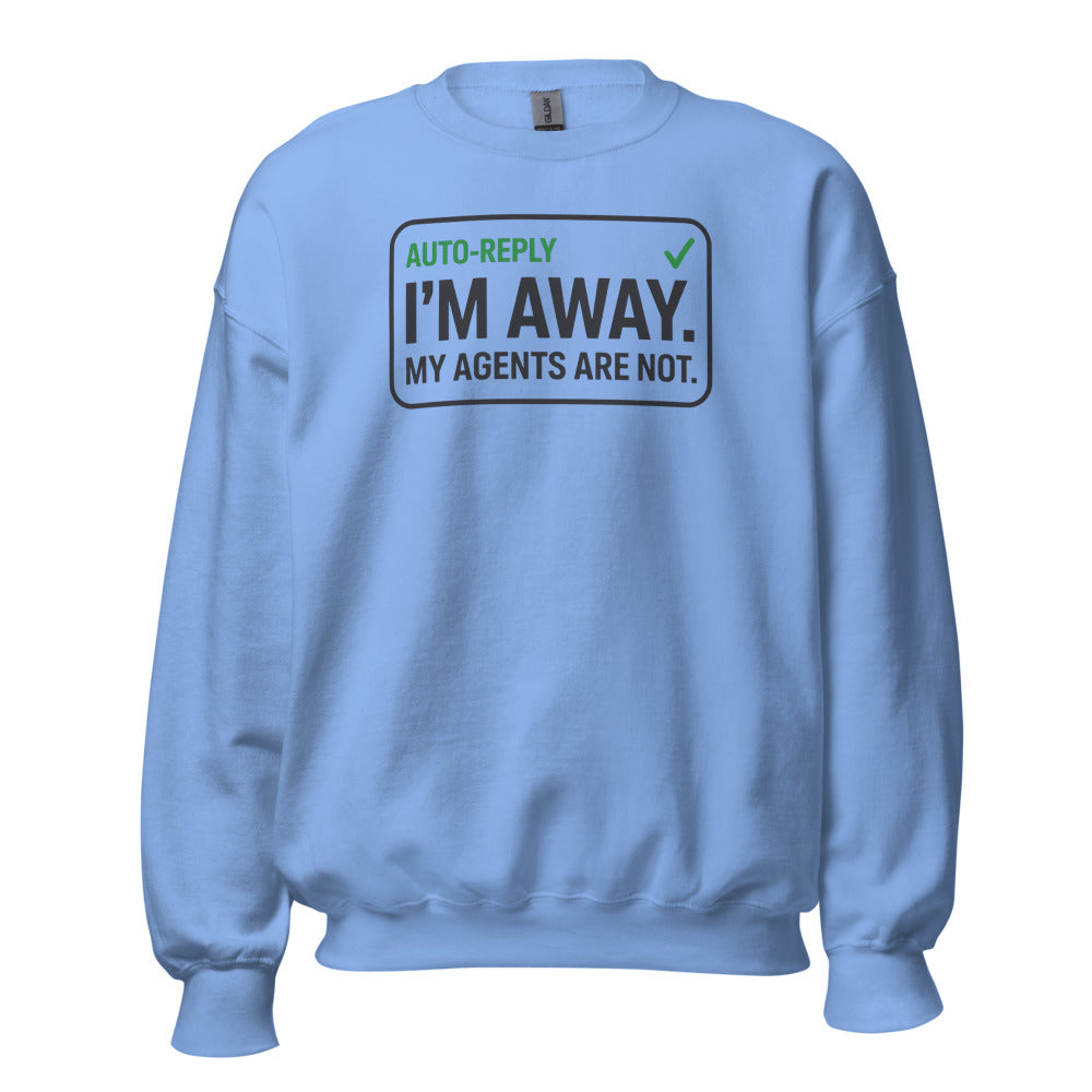 Auto-Reply agentic AI engineer crewneck sweatshirt — Carolina Blue, front