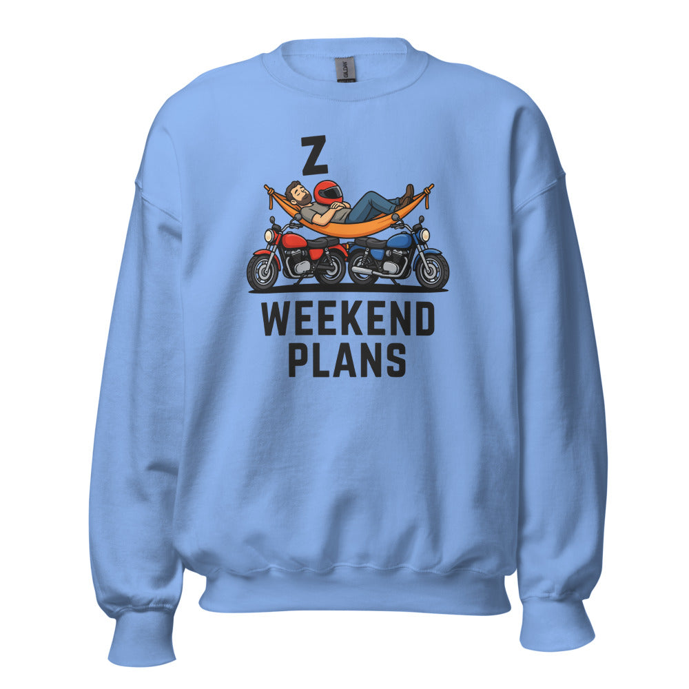 Weekend Plans funny motorcycle dad crewneck sweatshirt — Carolina Blue, front