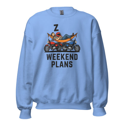 Weekend Plans funny motorcycle dad crewneck sweatshirt — Carolina Blue, front
