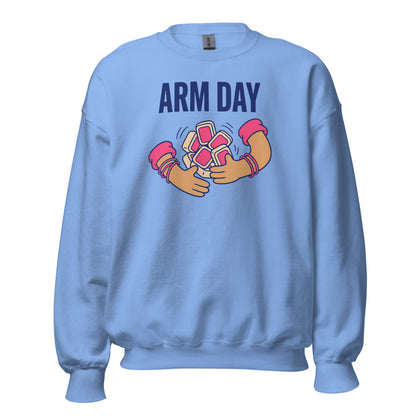 Arm Day funny mahjong crewneck sweatshirt — Carolina Blue, front