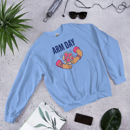 Arm Day funny mahjong crewneck sweatshirt — Carolina Blue, flat lay