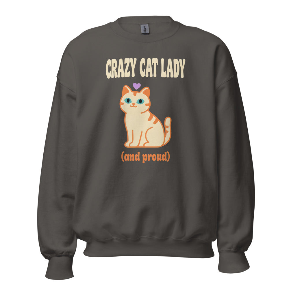 Crazy Cat Lady and Proud retro Y2K crewneck sweatshirt — Charcoal, front