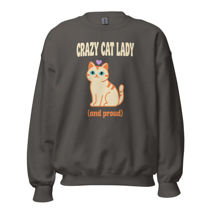 Crazy Cat Lady and Proud retro Y2K crewneck sweatshirt — Charcoal, front