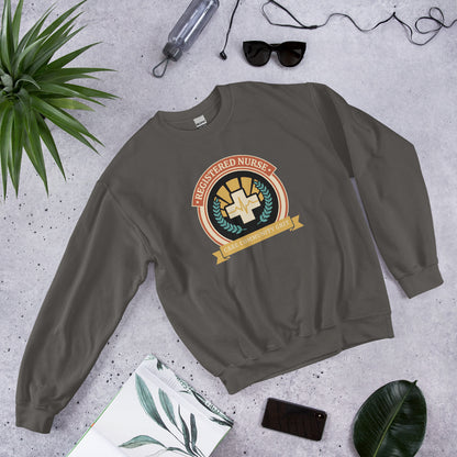 Registered Nurse vintage healthcare emblem badge crewneck sweatshirt — Charcoal, front-right