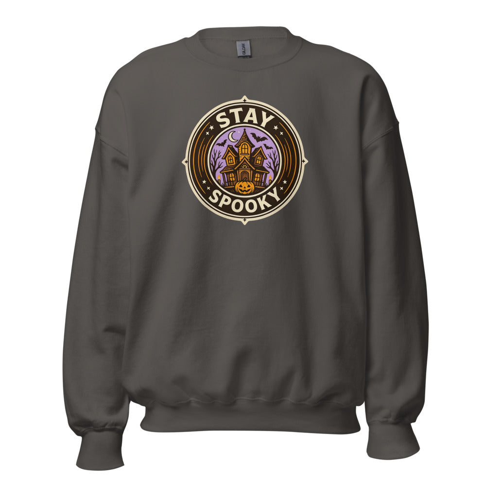 Stay Spooky retro Halloween vintage badge crewneck sweatshirt — Charcoal, front