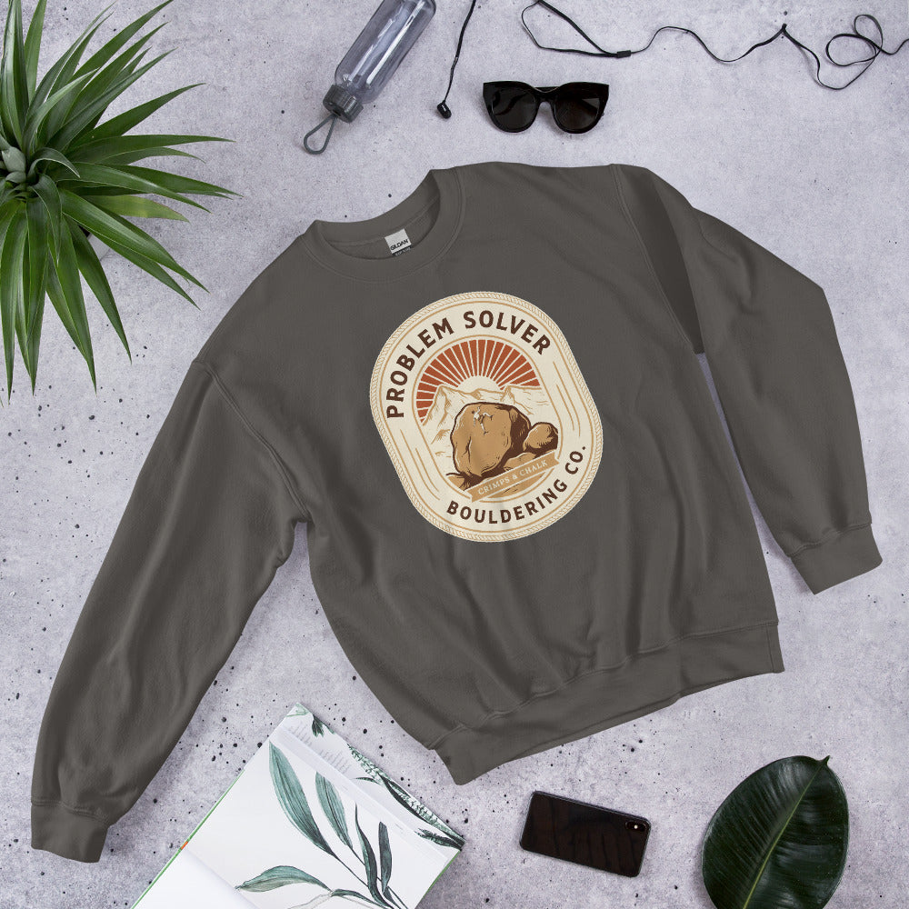 Problem Solver Bouldering Badge crewneck sweatshirt — Charcoal, front-right