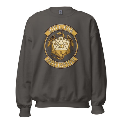 Roll For Initiative d20 dragon tabletop RPG crewneck sweatshirt — Charcoal, front