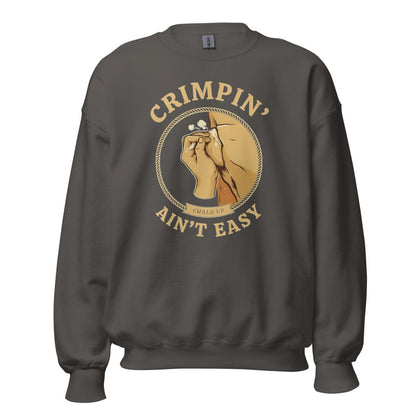 Crimpin' Ain't Easy bouldering badge crewneck sweatshirt — Charcoal, front