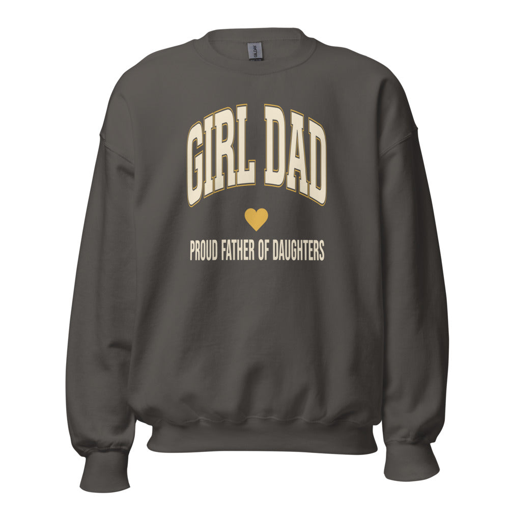 Girl Dad retro varsity crewneck sweatshirt — Charcoal, front