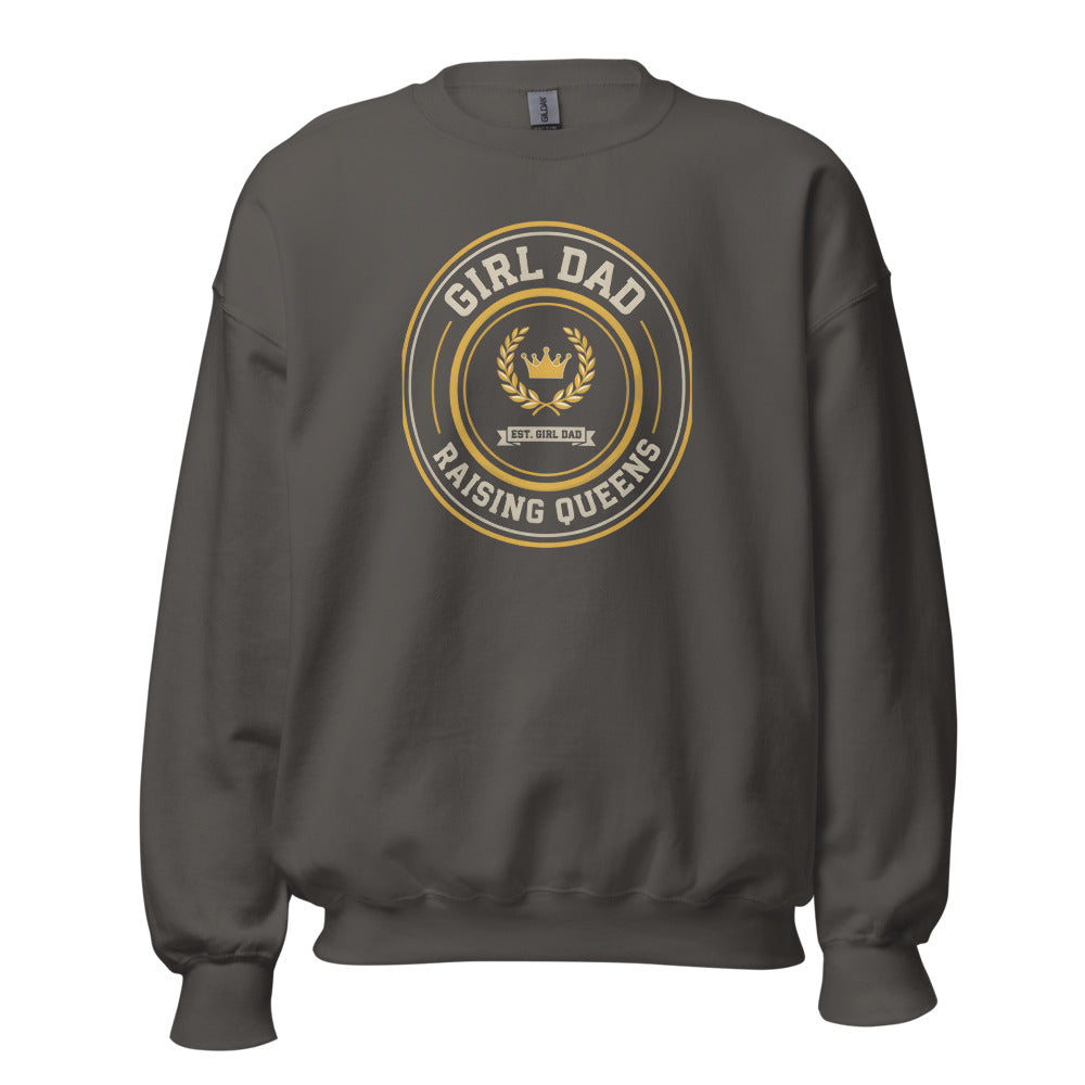 Girl Dad Raising Queens crest crewneck sweatshirt — Charcoal, front