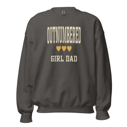 Girl Dad Outnumbered & Proud crewneck sweatshirt — Charcoal, front