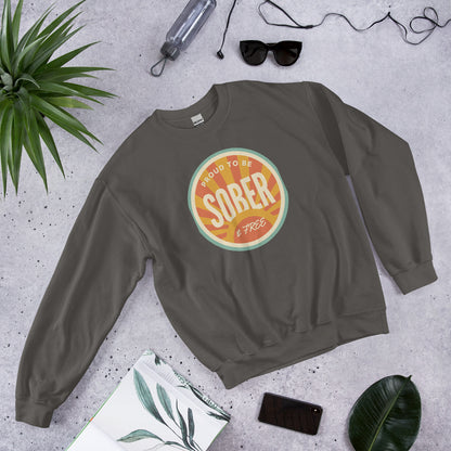 Sober & Proud retro sunburst crewneck sweatshirt — Charcoal, front-right