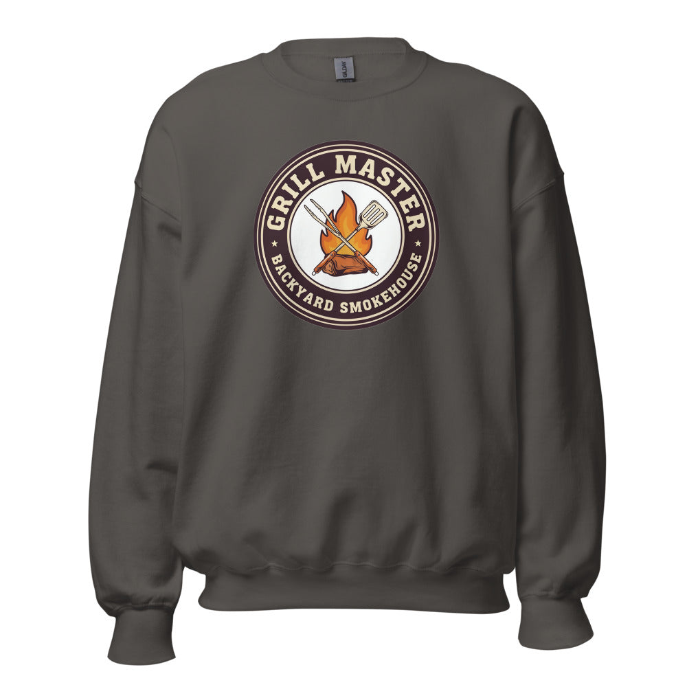 Grill Master retro backyard smokehouse crewneck sweatshirt — Charcoal, front