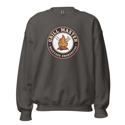 Grill Master retro backyard smokehouse crewneck sweatshirt — Charcoal, front