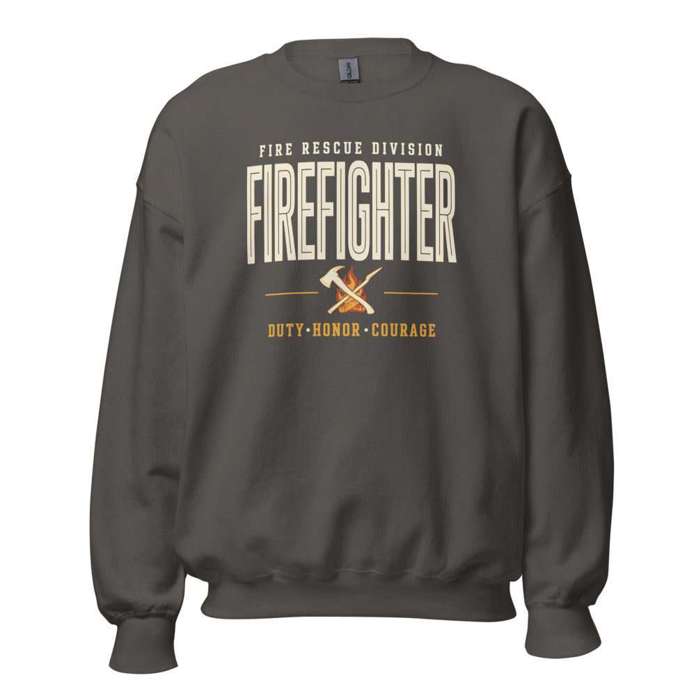 Firefighter collegiate wordmark retro fire-rescue crewneck sweatshirt — Charcoal, front