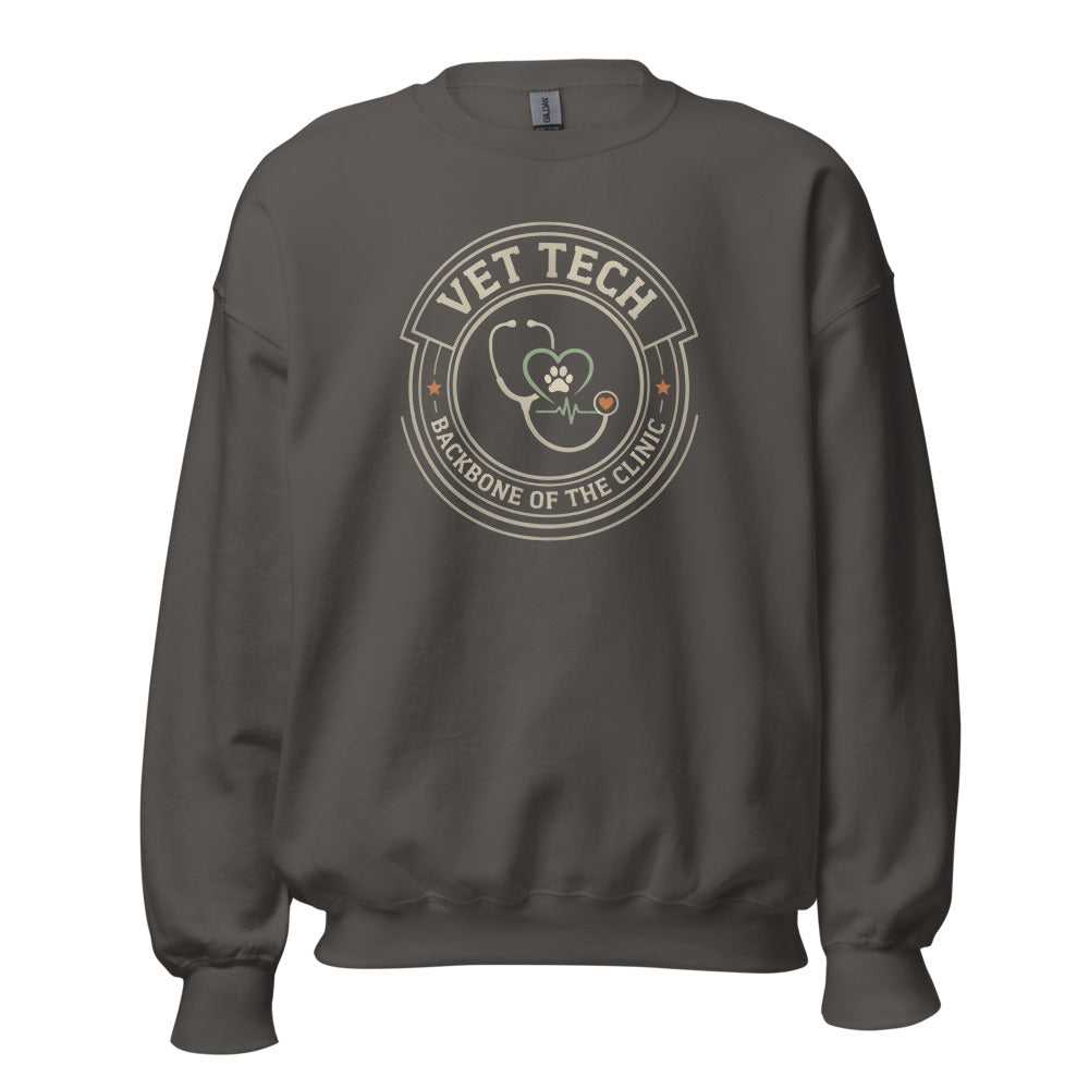 Vet Tech Crest retro veterinary technician crewneck sweatshirt — Charcoal, front