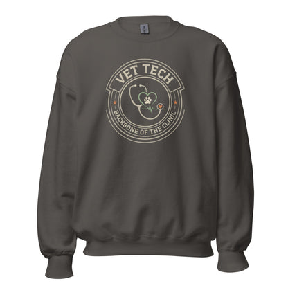 Vet Tech Crest retro veterinary technician crewneck sweatshirt — Charcoal, front