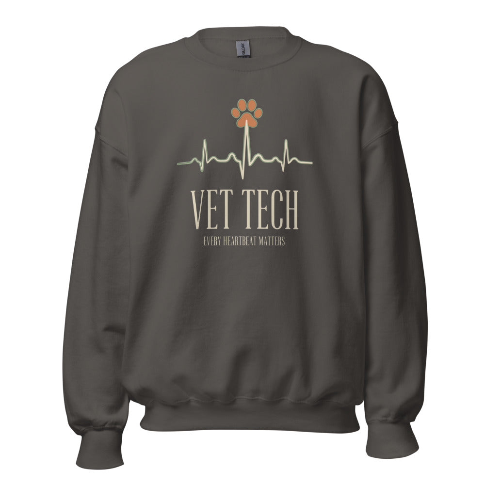 Every Heartbeat Matters minimalist vet tech crewneck sweatshirt — Charcoal, front