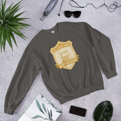 Just Closed real estate agent crewneck sweatshirt — Charcoal, front-right