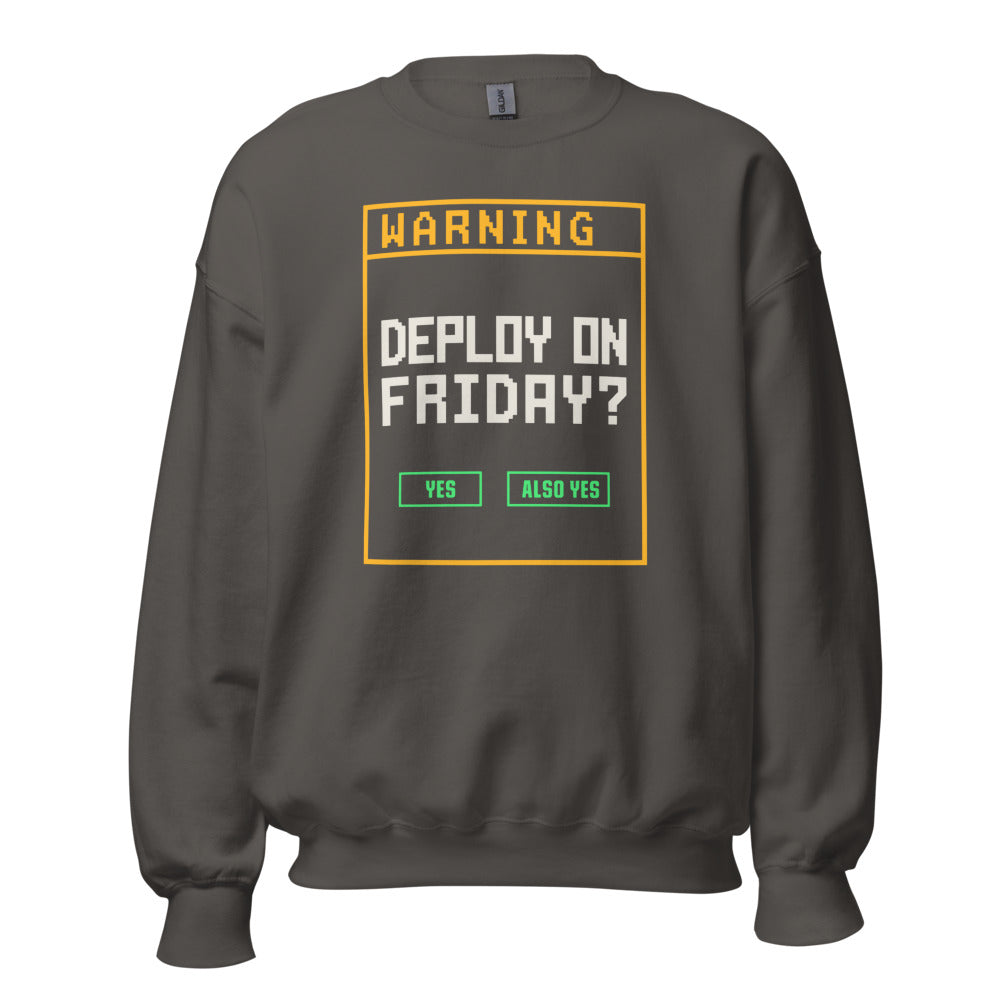 Deploy On Friday programmer crewneck — Charcoal, front