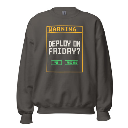 Deploy On Friday programmer crewneck — Charcoal, front