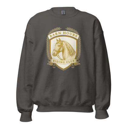 Barn Hours Riding Club vintage equestrian stable crest crewneck sweatshirt — Charcoal, front