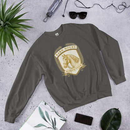 Barn Hours Riding Club vintage equestrian stable crest crewneck sweatshirt — Charcoal, front-right
