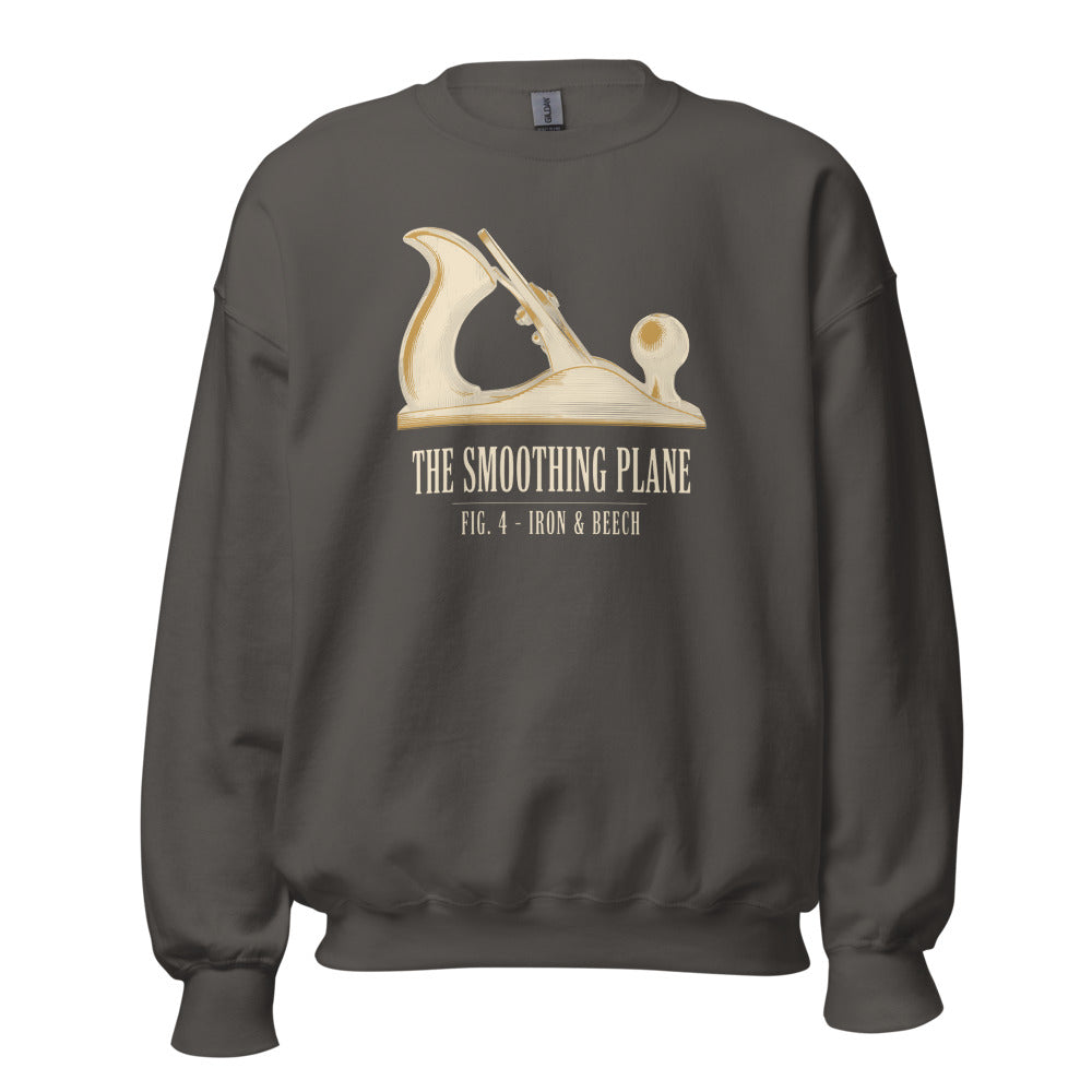 Fig. 4 The Smoothing Plane woodworking crewneck sweatshirt — Charcoal, front
