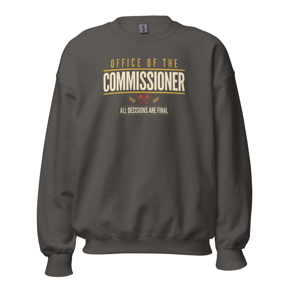Office of the Commissioner fantasy football draft crewneck sweatshirt — Charcoal, front