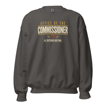 Office of the Commissioner fantasy football draft crewneck sweatshirt — Charcoal, front