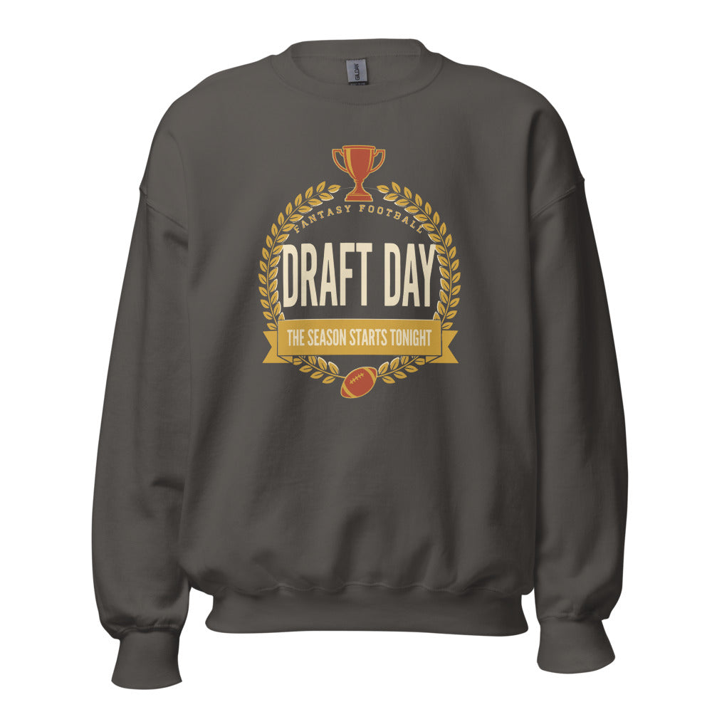 Draft Day Almanac vintage fantasy football champion crewneck sweatshirt — Charcoal, front